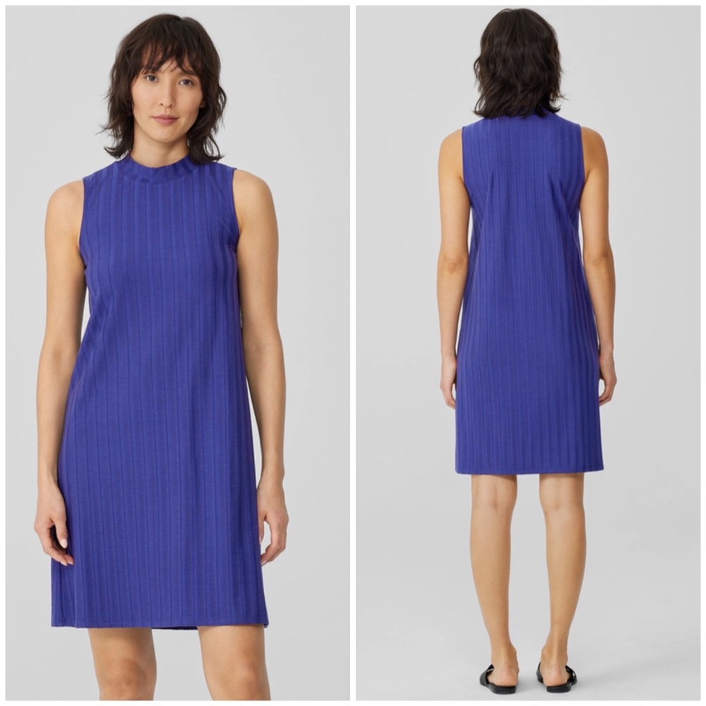 NEW Eileen Fisher Wide Rib Stretch Mock Neck Dress
